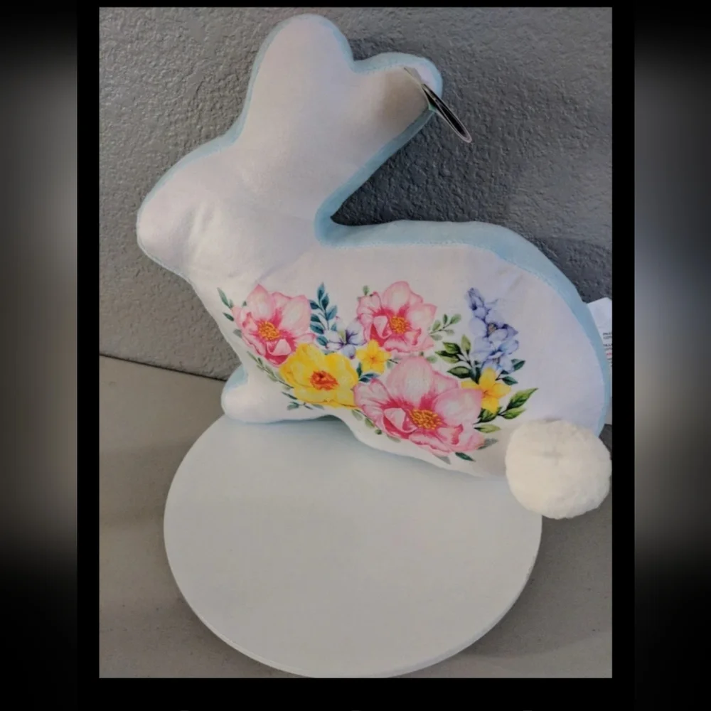 Easter Bunny Cottontail Decorative Pillows Floral Pastel Blue Pink Cottage Core